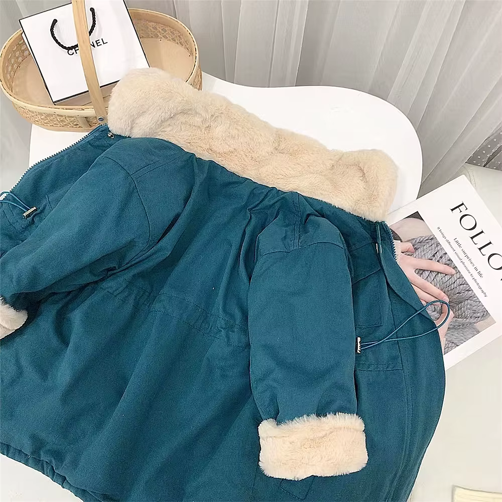 Parka acolchada de terciopelo para niña con solapa - imagen 3