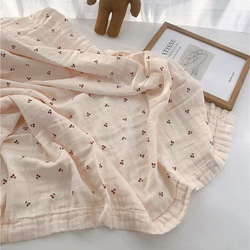 Manta envolvente de muselina orgánica bebé estilo floral cereza y limón - imagen 4
