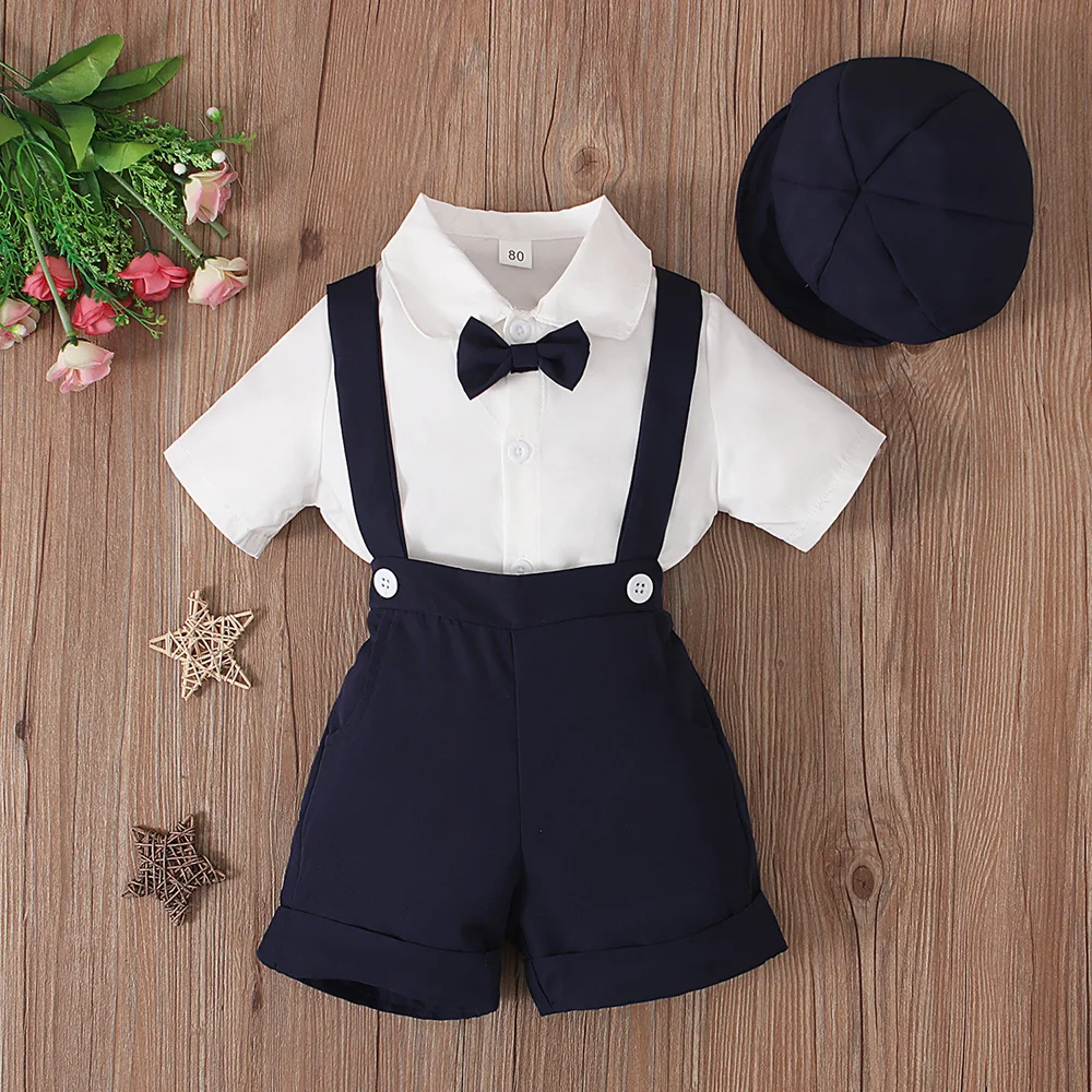 Conjunto verano niño con camiseta pantalón corto gorra algodón corbata - imagen 5