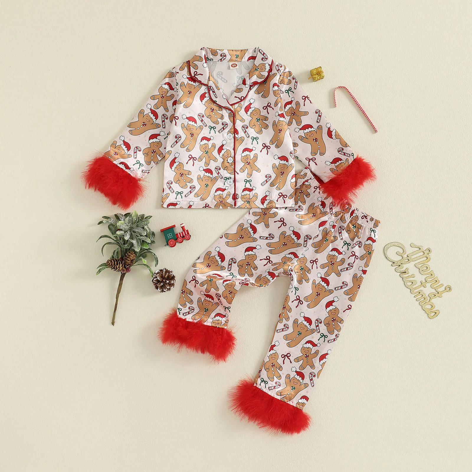 Conjunto de pijama navideño para niñas con lazo estampado