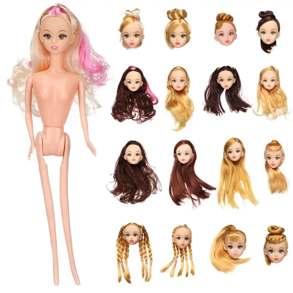 Cabeza BJD con pelo negro y marrón dorado para muñecas antiguas
