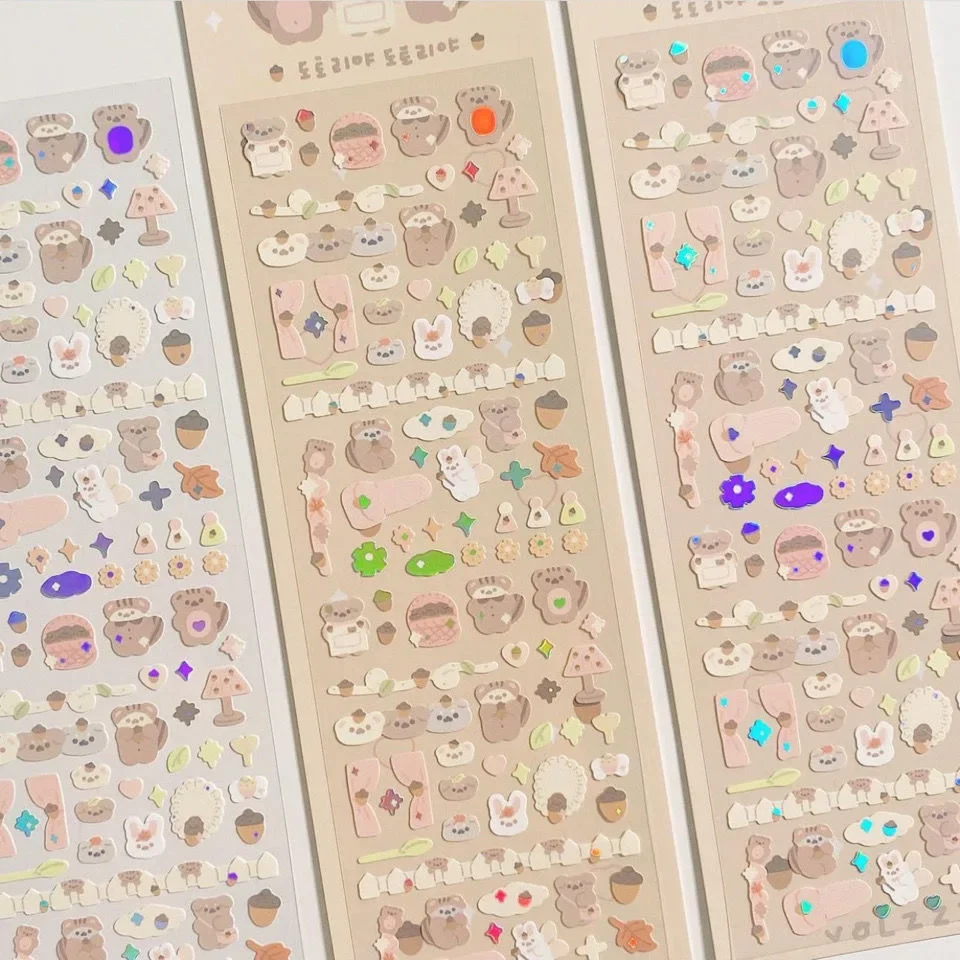 Pegatinas kawaii oso y conejo coreanas para álbum y móvil - imagen 3