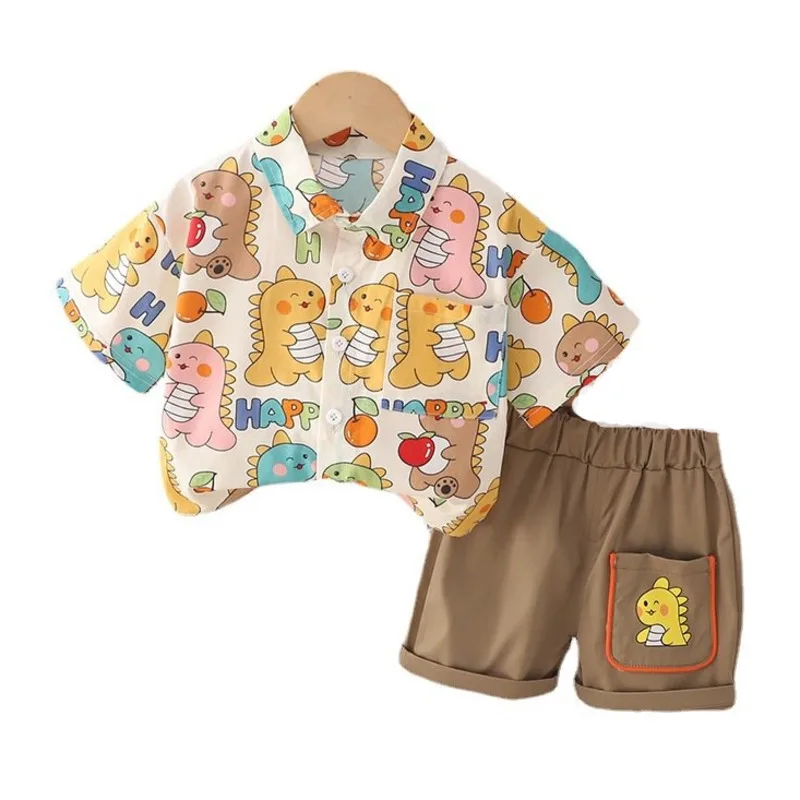 Conjunto verano bebé: camisa dibujos animados y pantalón corto