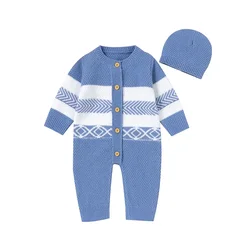 Pelele de bebé a rayas con gorro - Monos tejidos para 0-18 meses