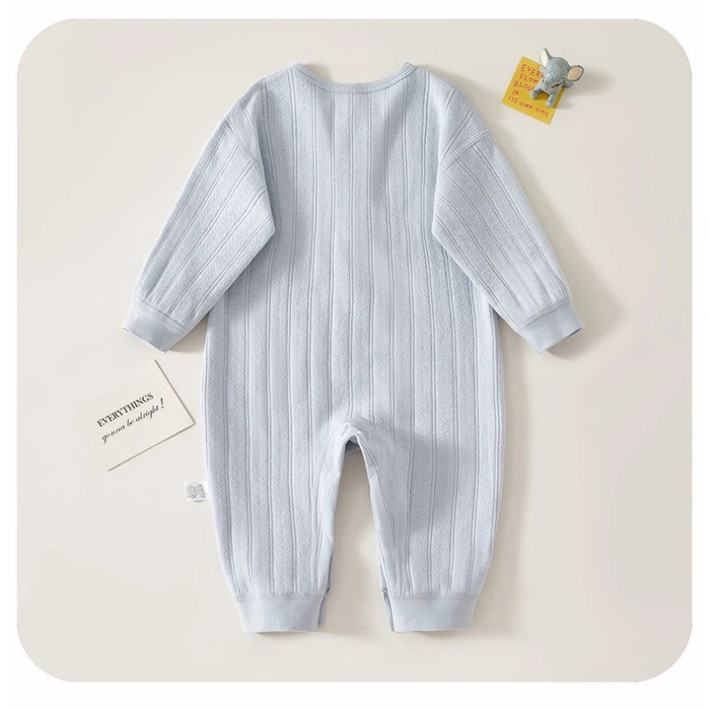 Pelele algodón para bebé manga larga – Color sólido primavera/otoño unisex - imagen 5
