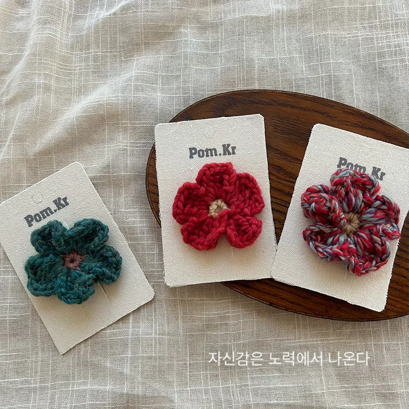 Pinzas pico de pato ganchillo flores tejidas vintage otoño invierno - imagen 4