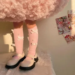 Calcetines altos de algodón suave con lazo corazón estilo vintage