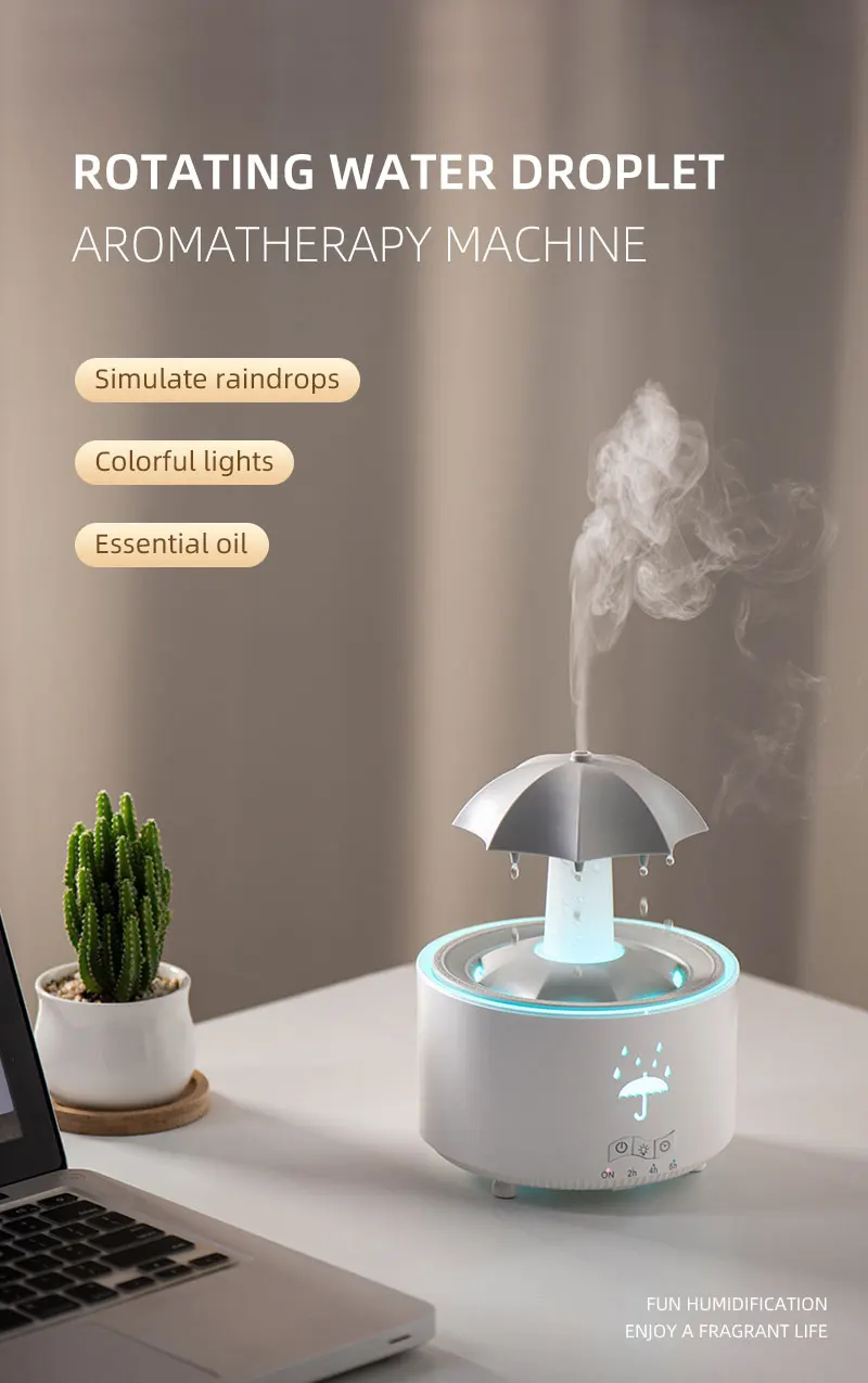 Humidificador con efecto de lluvia y luz nocturna