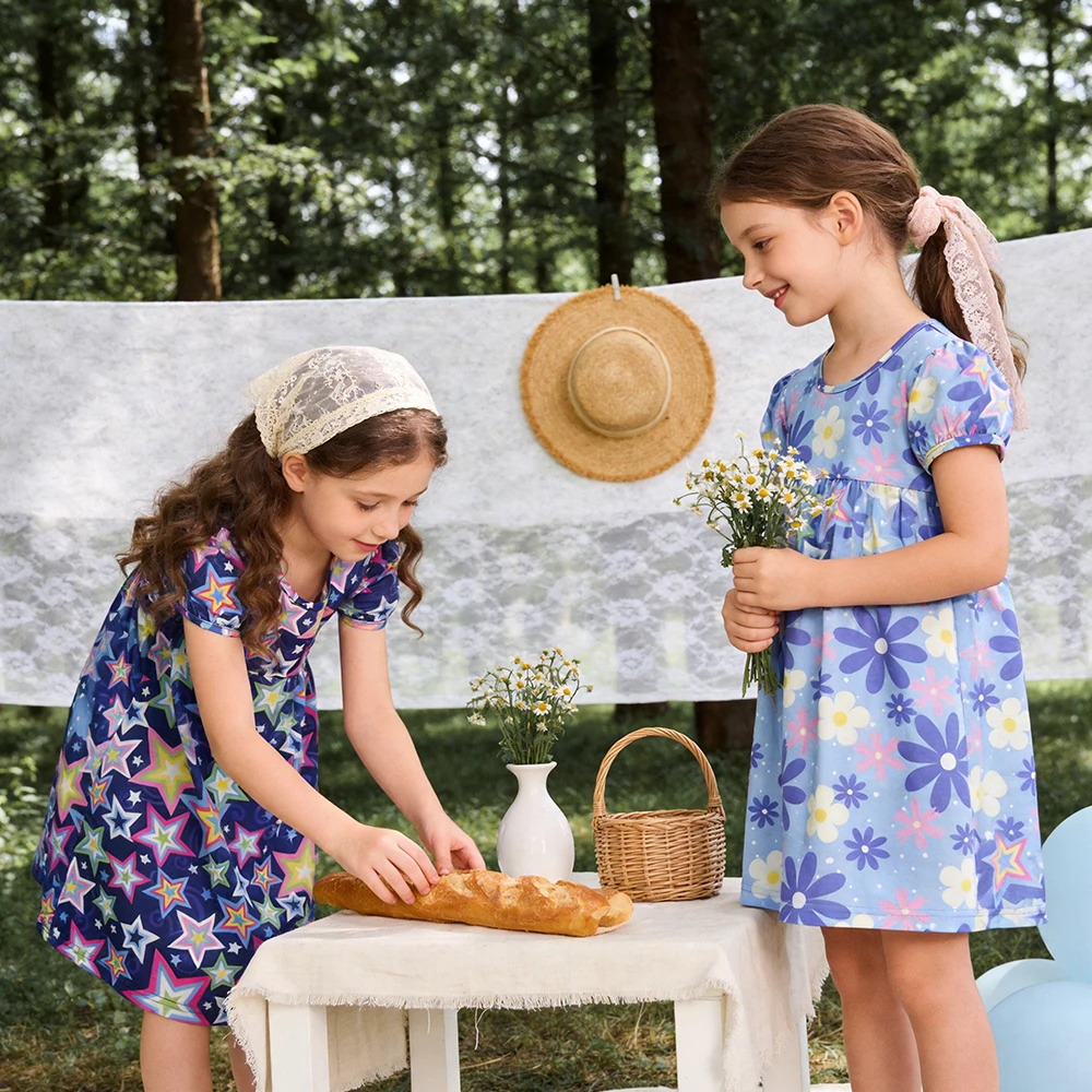 DXTON vestido niña manga corta estampado floral de verano - imagen 3