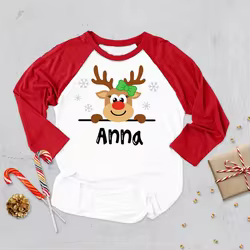 Camiseta navideña Raglán con nombre para niño