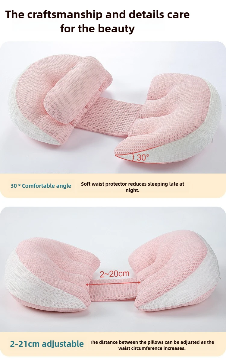 Almohada de embarazo en cama, lista para apoyar el cuerpo