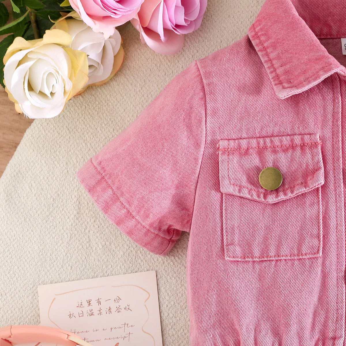 Conjunto de verano para niña en tejido vaquero rosa, falda y top - imagen 2