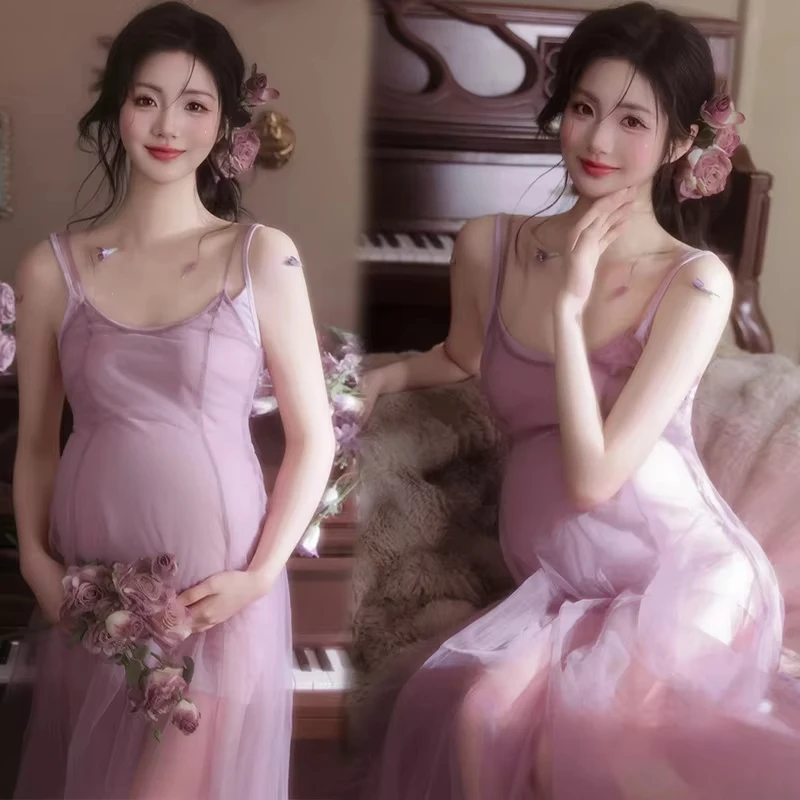 Vestido de maternidad vintage francés rosa para sesión de fotos - imagen 4