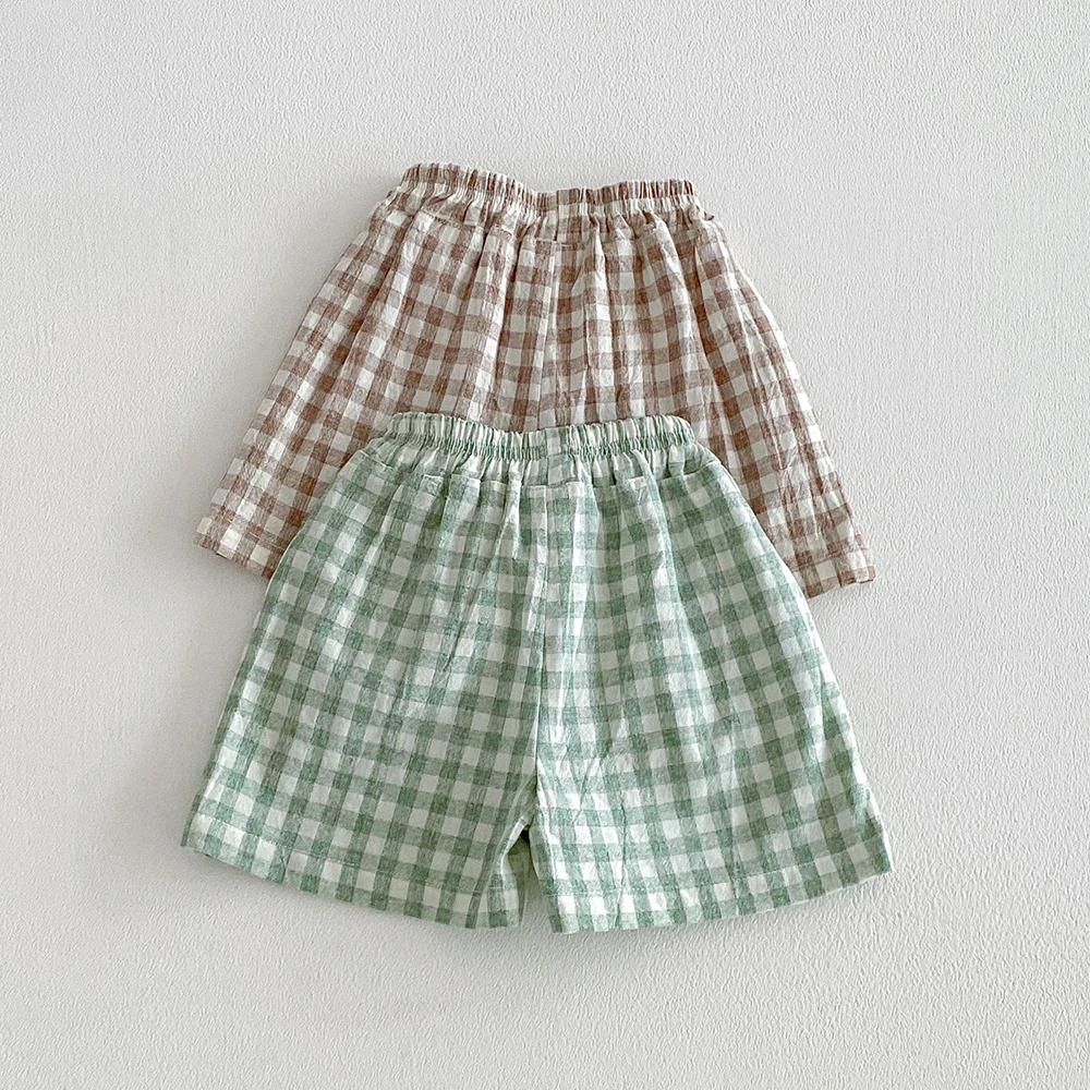 Bermudas de niño lino y algodón a cuadros – estilo vintage sueltas - imagen 3