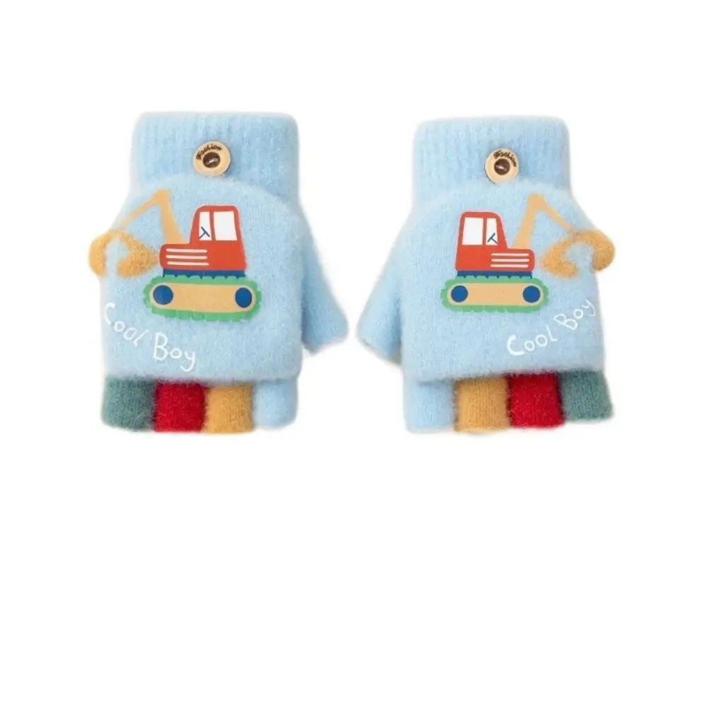 Guantes tejidos con dibujos animados y dedos expuestos para niños