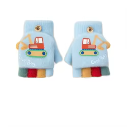 Guantes tejidos con dibujos animados y dedos expuestos para niños