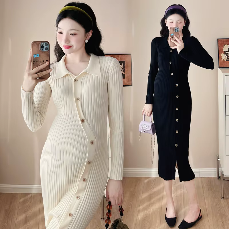 Vestido maternity ajustado de punto para otoño invierno - imagen 2