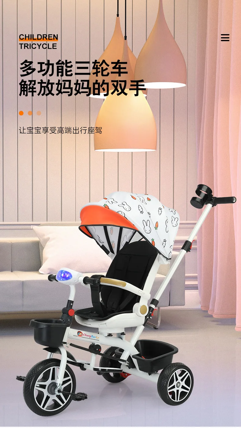 Triciclo multifunción para niños con asiento giratorio y diseño plegable