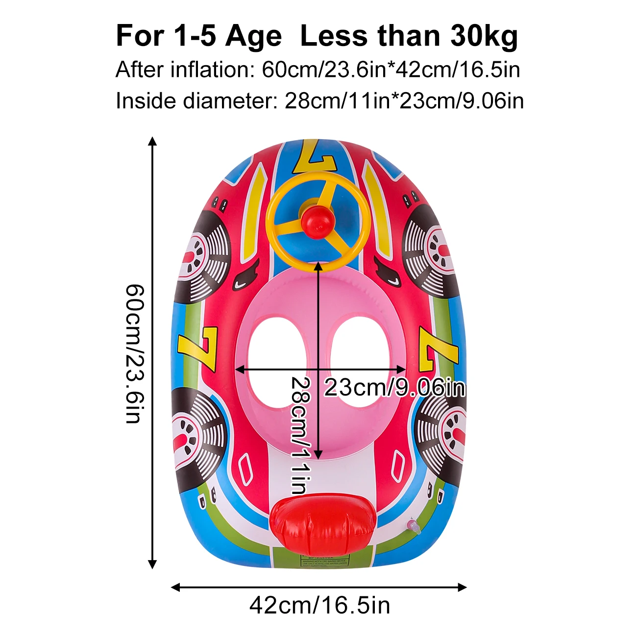 Asiento flotante para piscina infantil con forma de coche y asas - imagen 3