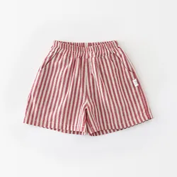 Pantalones cortos de bebé a rayas rojo y blanco, verano transpirable