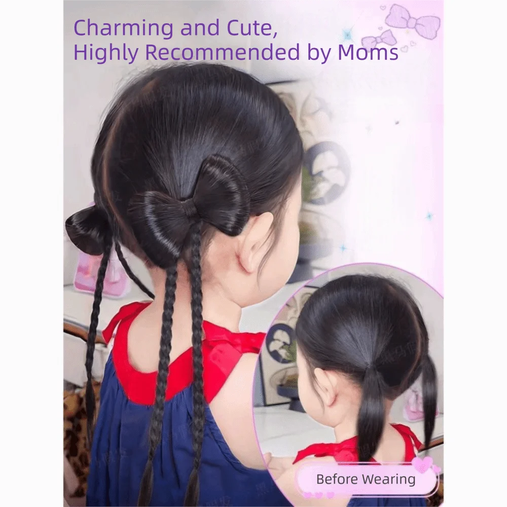Niña usando trenzas de peluca con diferentes accesorios