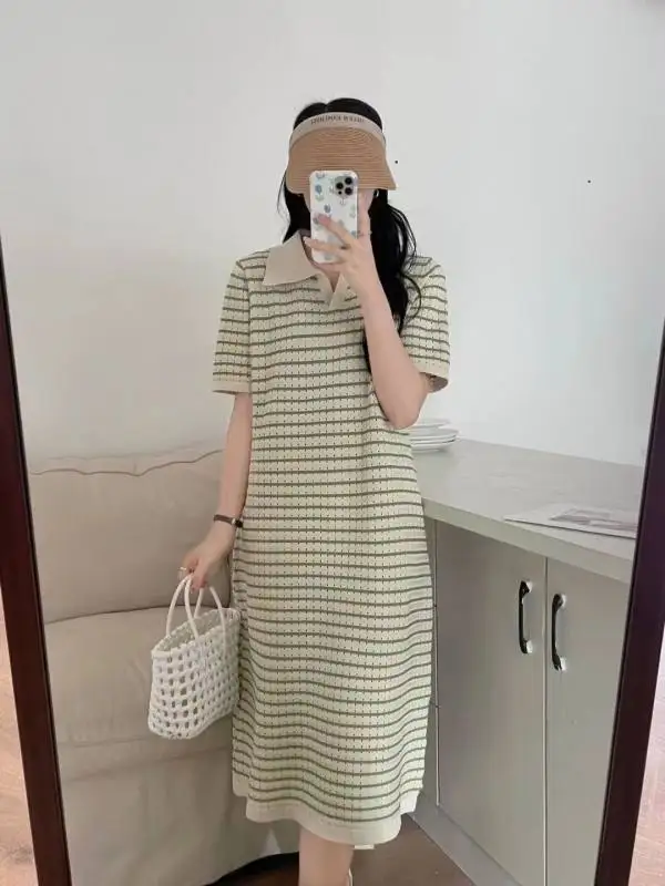 Vestido de embarazo de manga corta con cuello vuelto y lazo - imagen 3