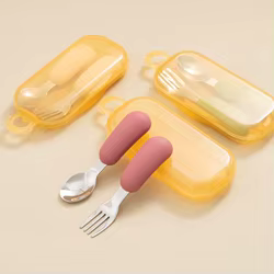 Cubiertos para bebé de acero inoxidable y silicona antideslizante