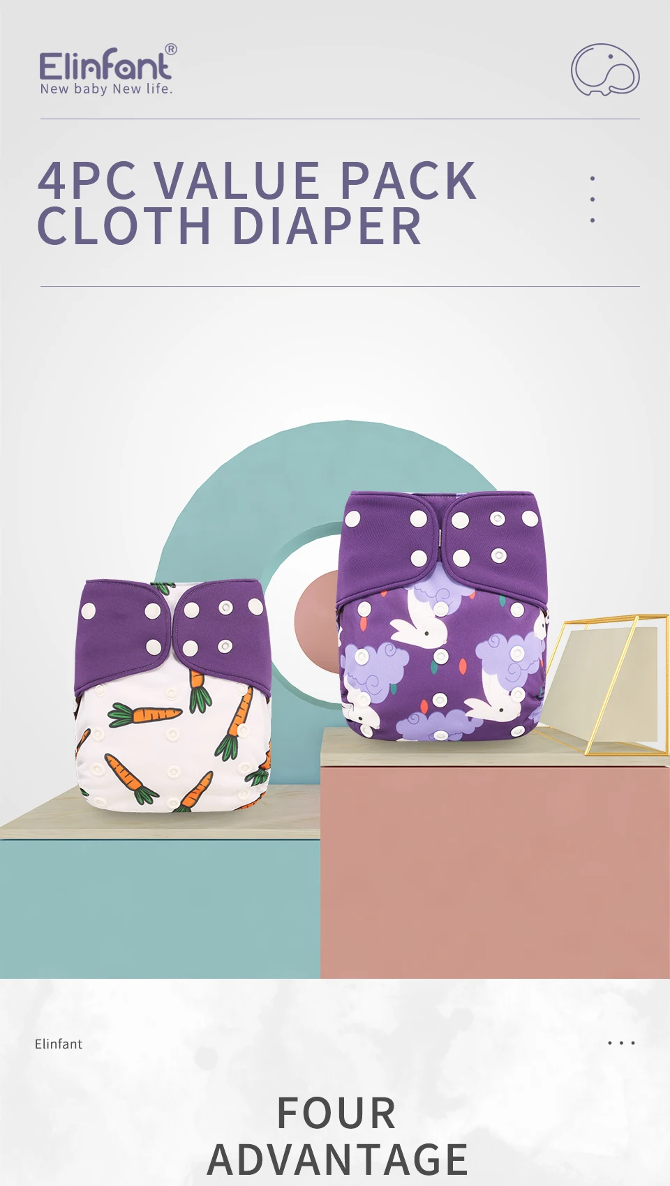 Pañales de tela reutilizables Elinfant en uso