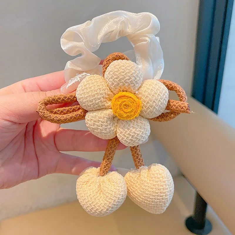 Scrunchie de pelo con bolita floral para coletas de niñas - imagen 2