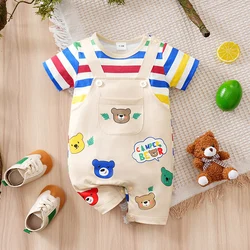 Mono bebé de algodón estampado oso con tirantes arcoíris