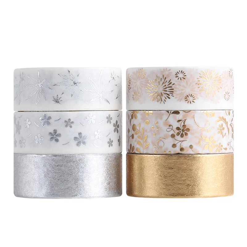 Cinta washi floral con lámina dorada para manualidades y scrapbooking - imagen 2