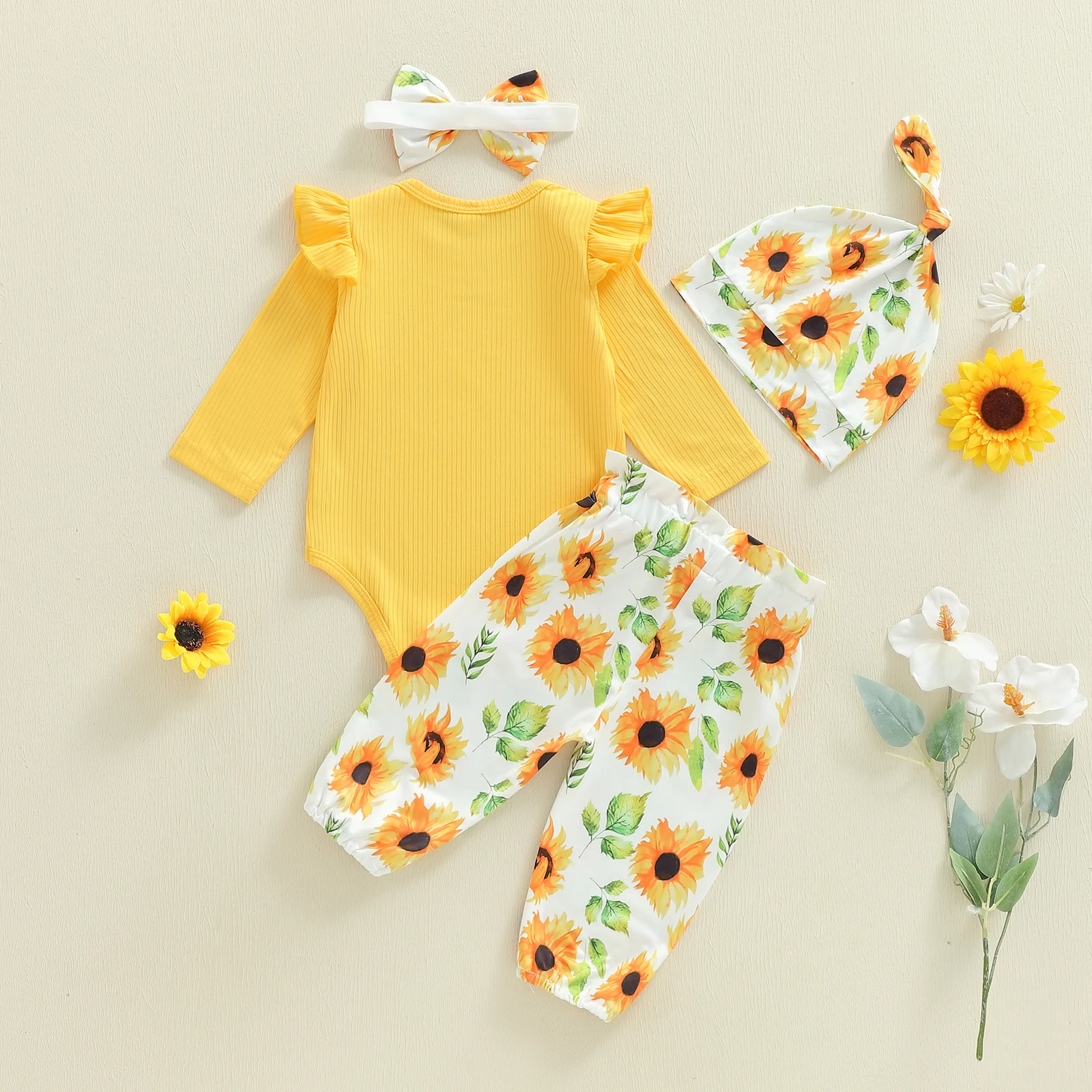 Tregren conjunto recién nacida girasol: pelele manga larga y diadema - imagen 3
