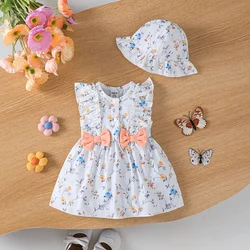 Vestido de niña recién nacida floral con lazo y sombrero de verano