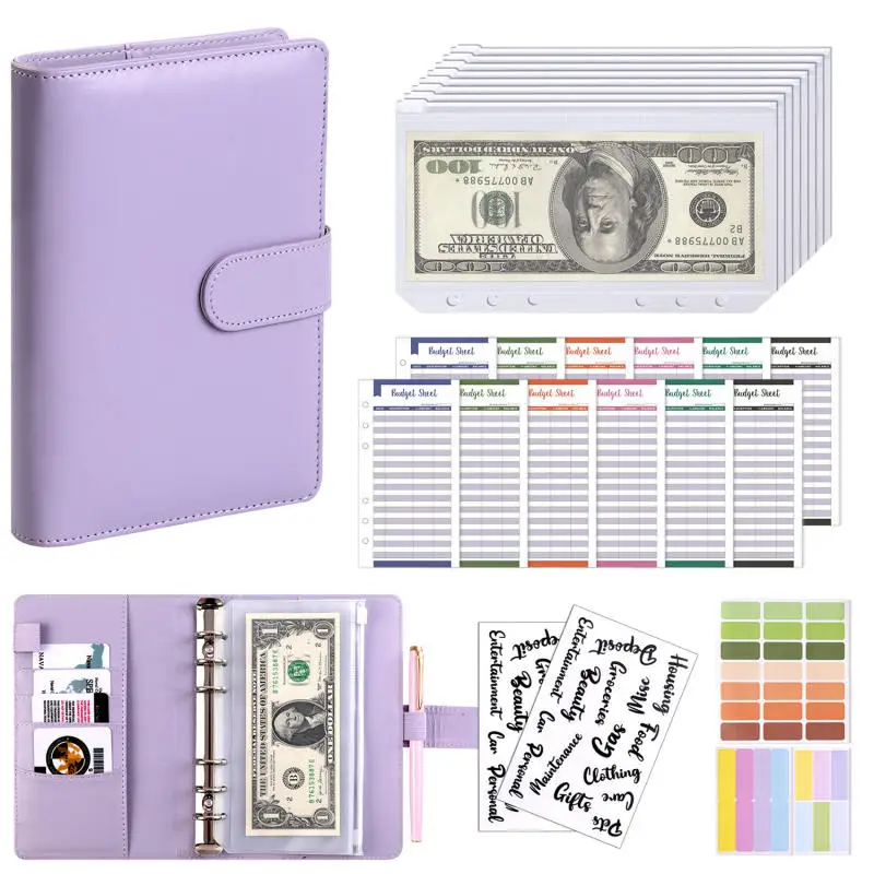 Carpeta de presupuesto con sobres para efectivo y libro ahorros