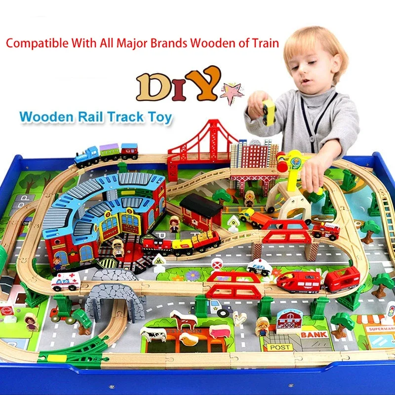Pista de tren en madera con túnel y puente para niños - imagen 2