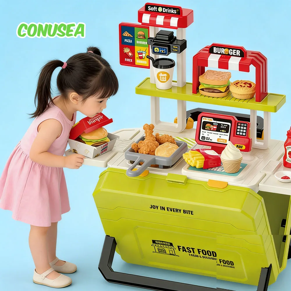 Carro barbacoa infantil con juego cocina y vajilla - imagen 3