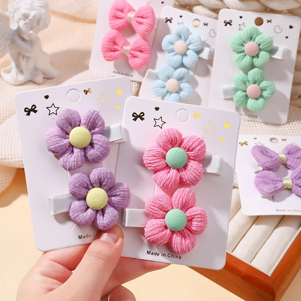 Horquillas para bebe con flores suaves - pasadores de tela tejida - imagen 2