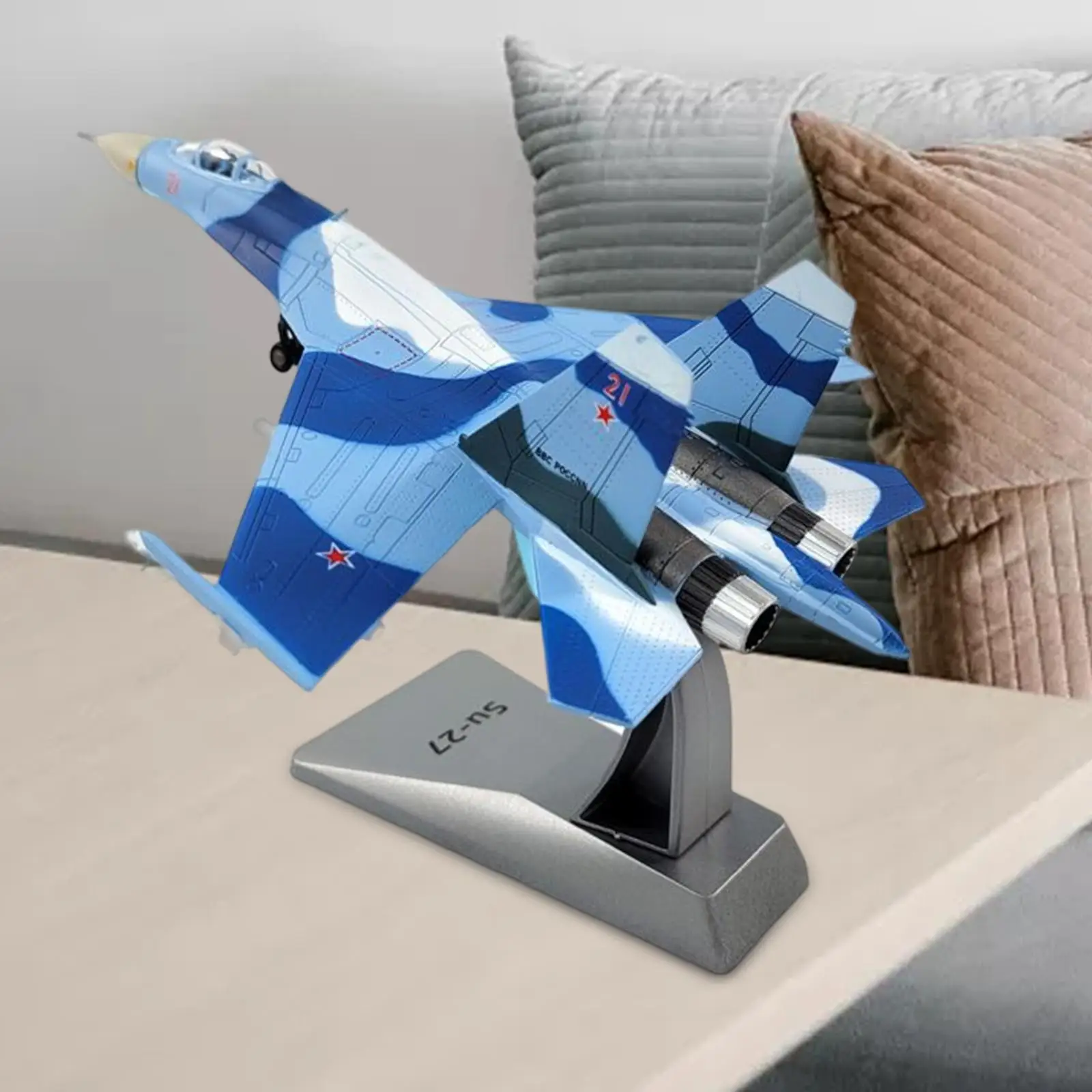 Avión SU-27 metálico con soporte para exposición en estantería - imagen 3