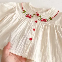 MILANCEL Conjunto primavera 0-5T: camisa bordada de fresa y vaqueros