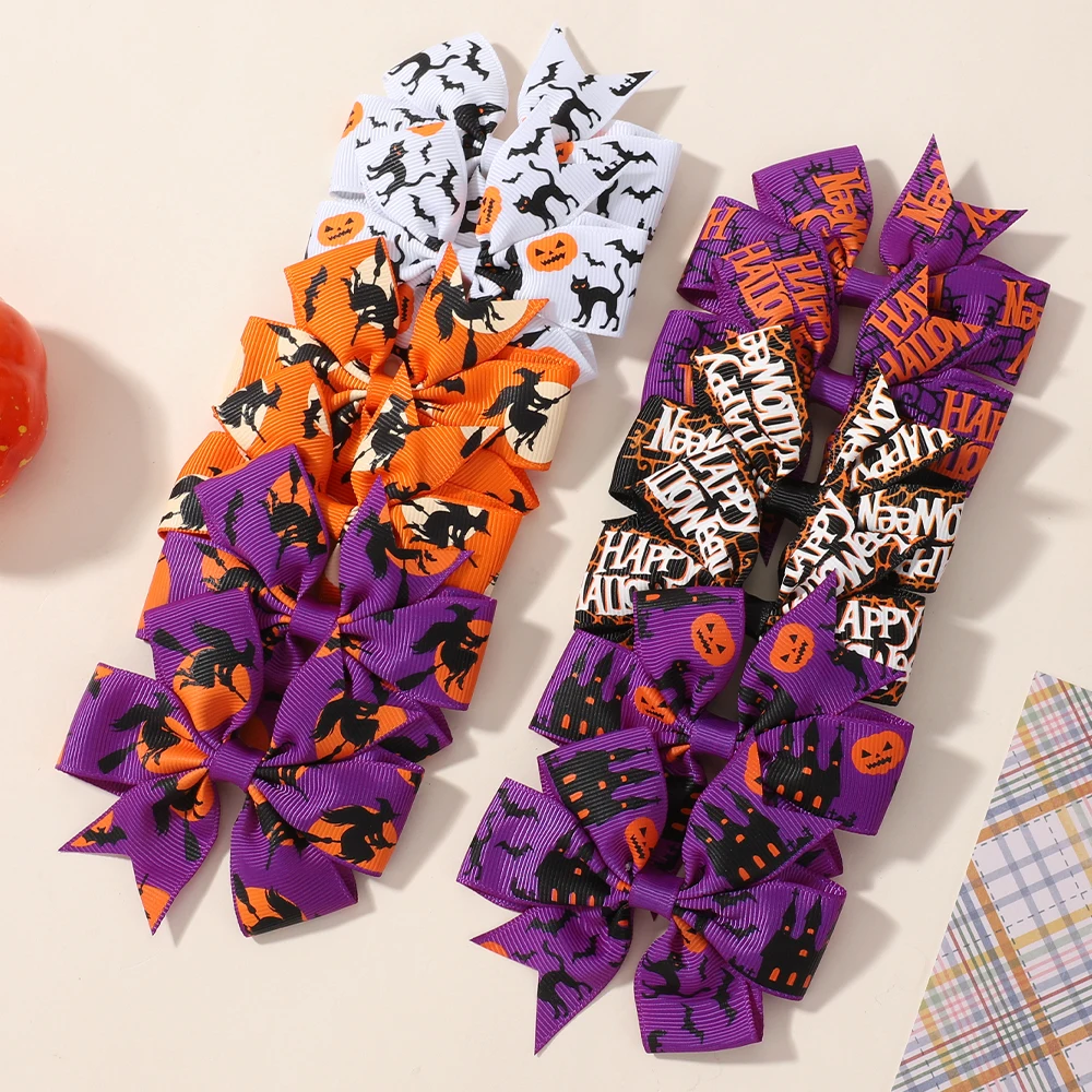 Pinzas para el pelo de Halloween con lazos y estampado de bruja