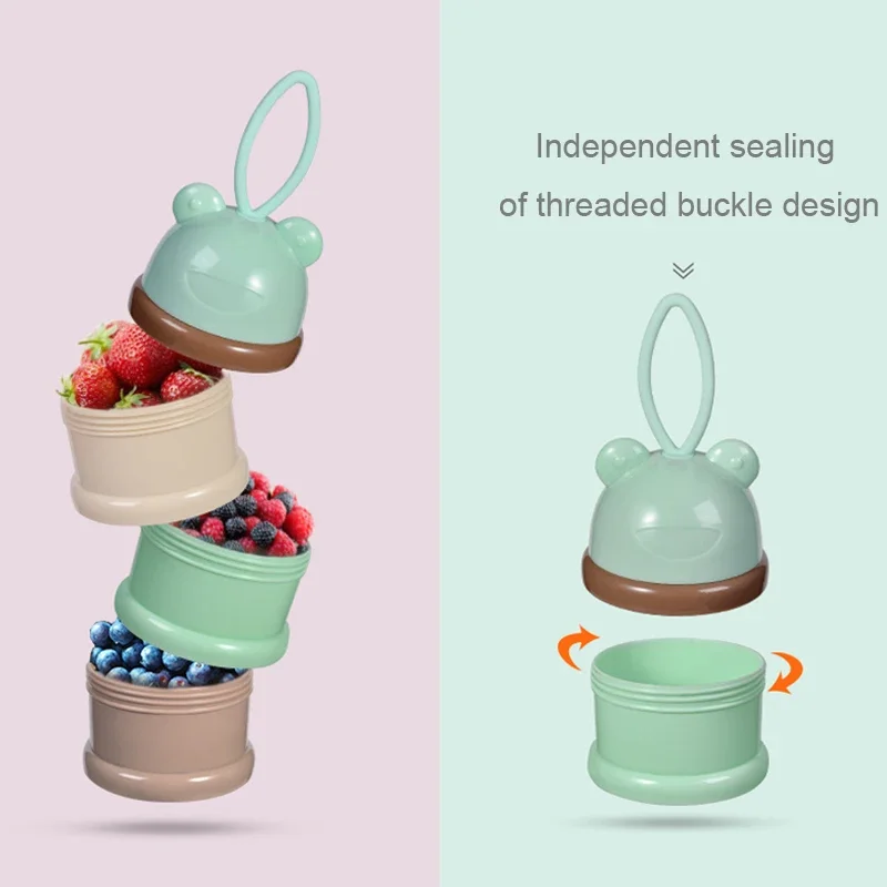 Contenedor snacks bebé 3 capas – Portable colorido para leche y cereales