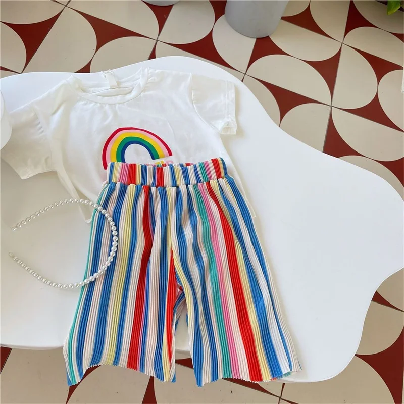 Conjunto de verano camiseta manga corta y pantalón plisado arcoíris - imagen 2