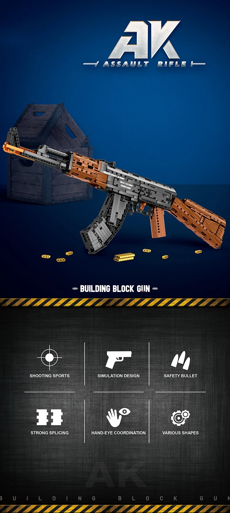 Kit de construcción AK47 visto desde arriba con detalles de las piezas