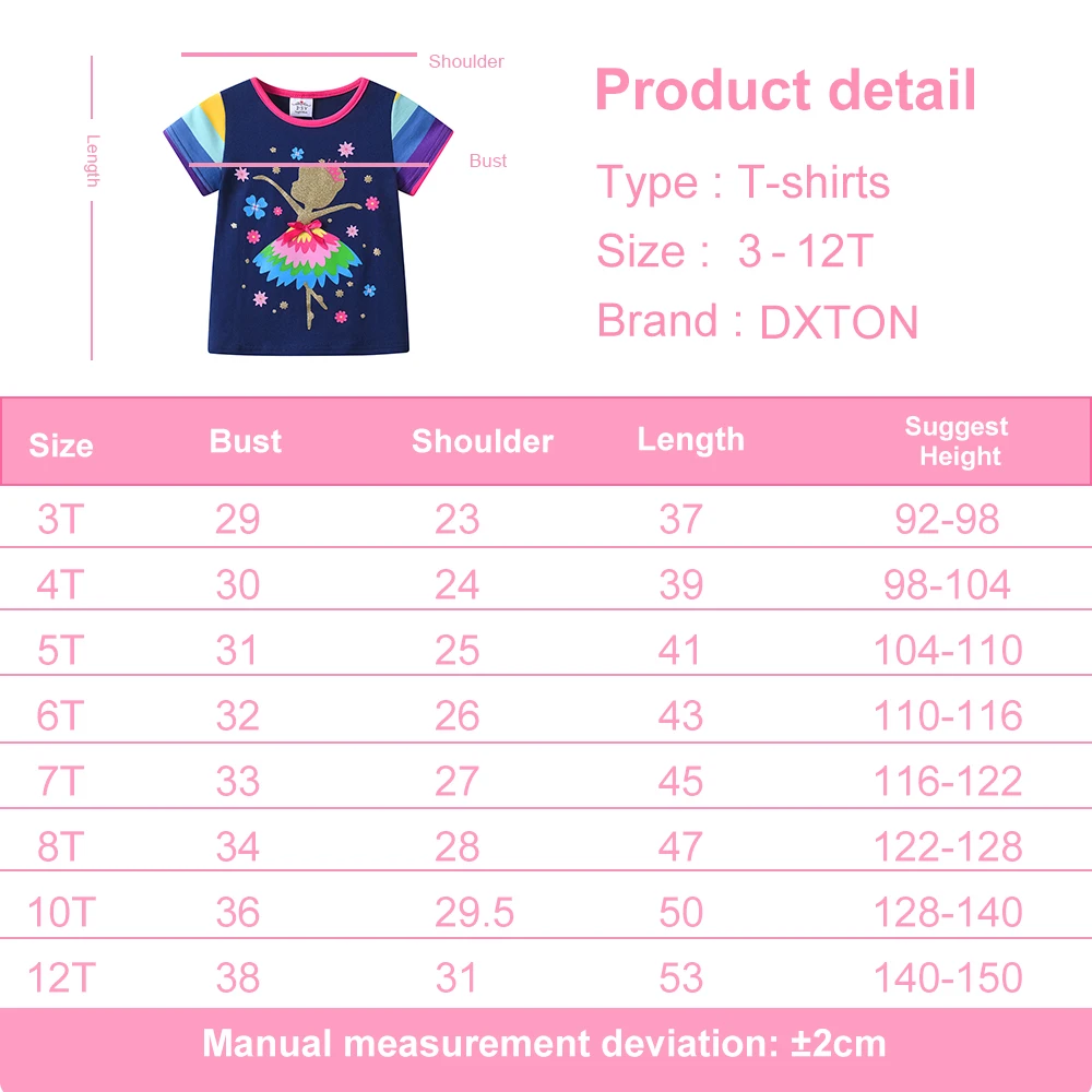DXTON Camiseta de verano para niña cuello redondo rosa casual - imagen 4