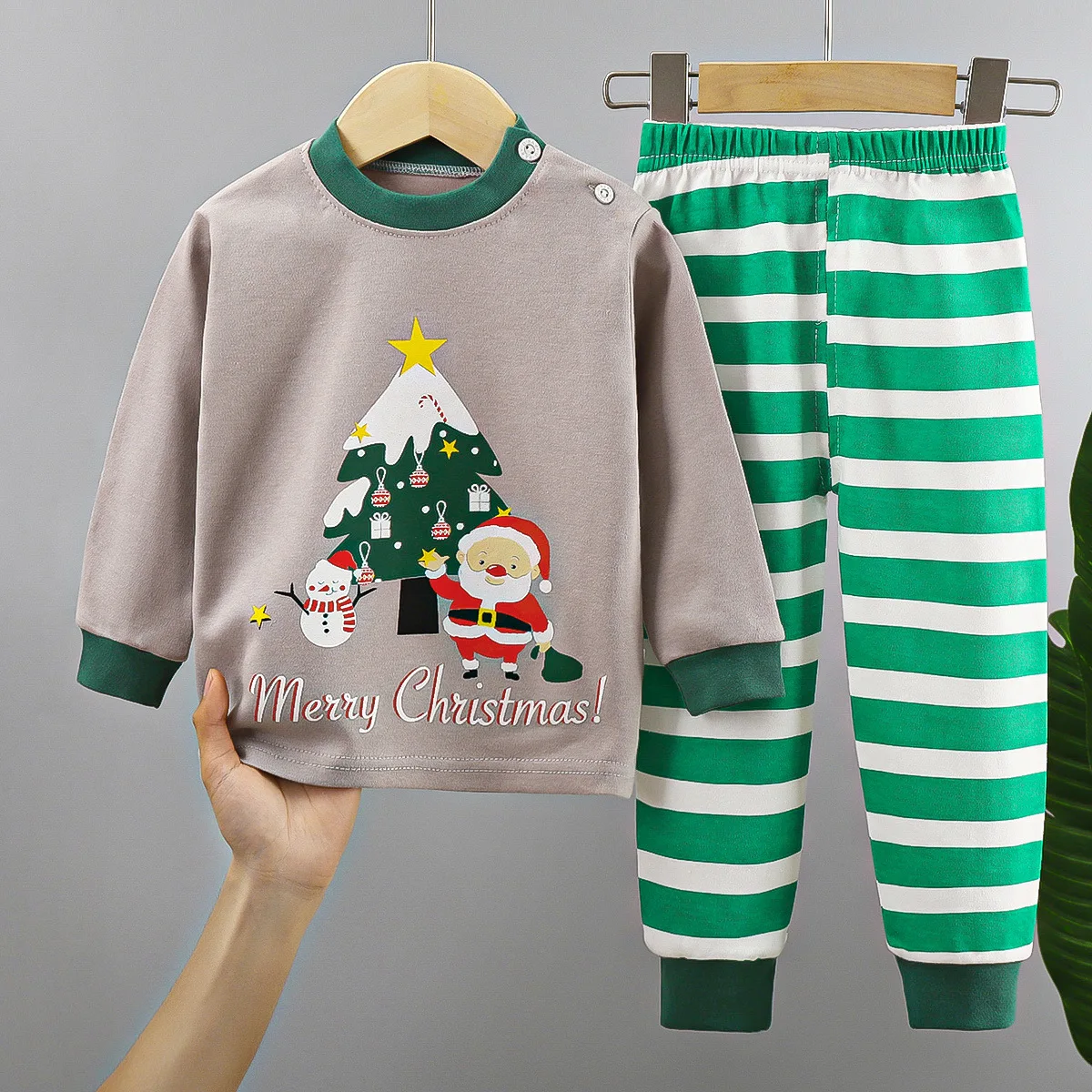Conjunto navideño infantil de algodón: camiseta manga larga y pantalón - imagen 3