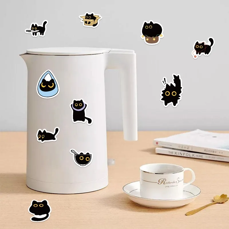 Pegatinas adhesivas de gato negro para diario, móvil y monopatín - imagen 2