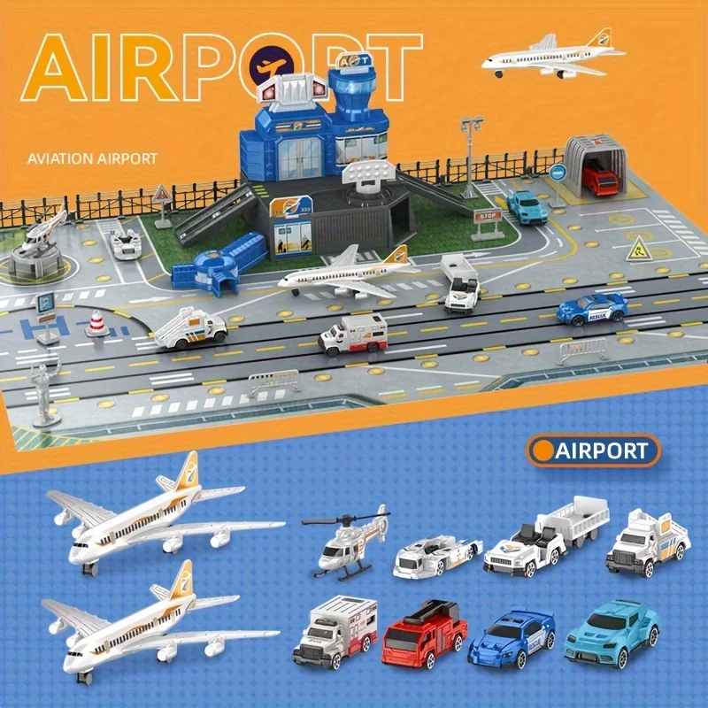 Set aeropuerto infantil: tapete interactivo, aviones y helicópteros