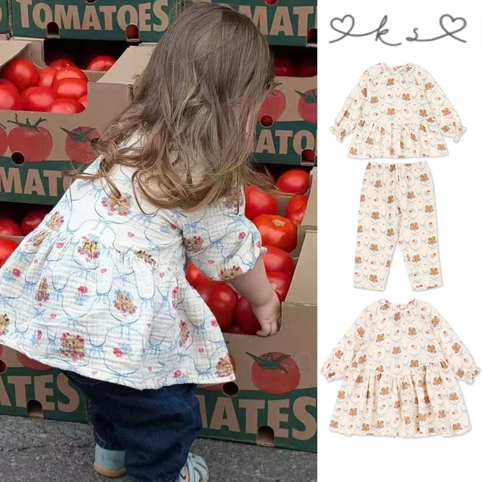 KS conjunto de niña para bebé otoño: camiseta cachorro y vestido gasa - imagen 3
