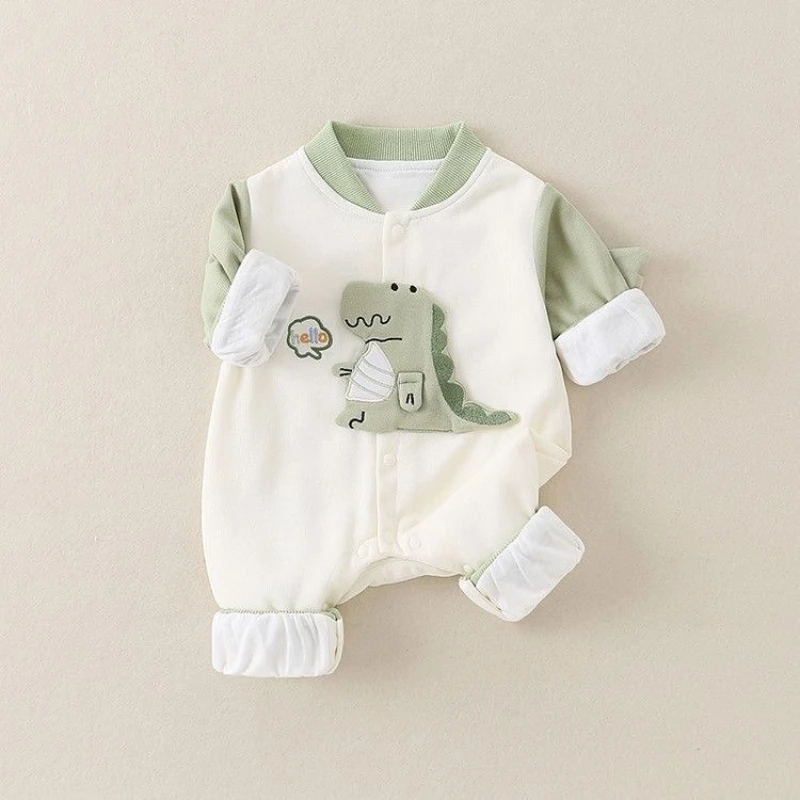 Mameluco bebé con bordado de dinosaurio – Cómodo y cálido para otoño - imagen 4