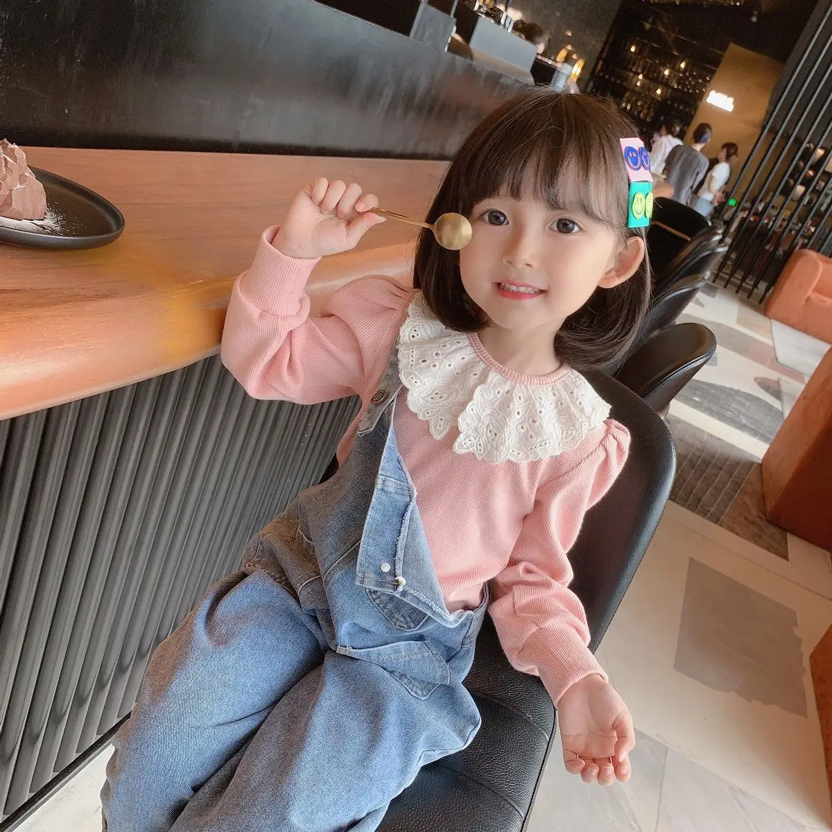 Blusa blanca encaje manga larga para niña pequeña primavera otoño - imagen 2
